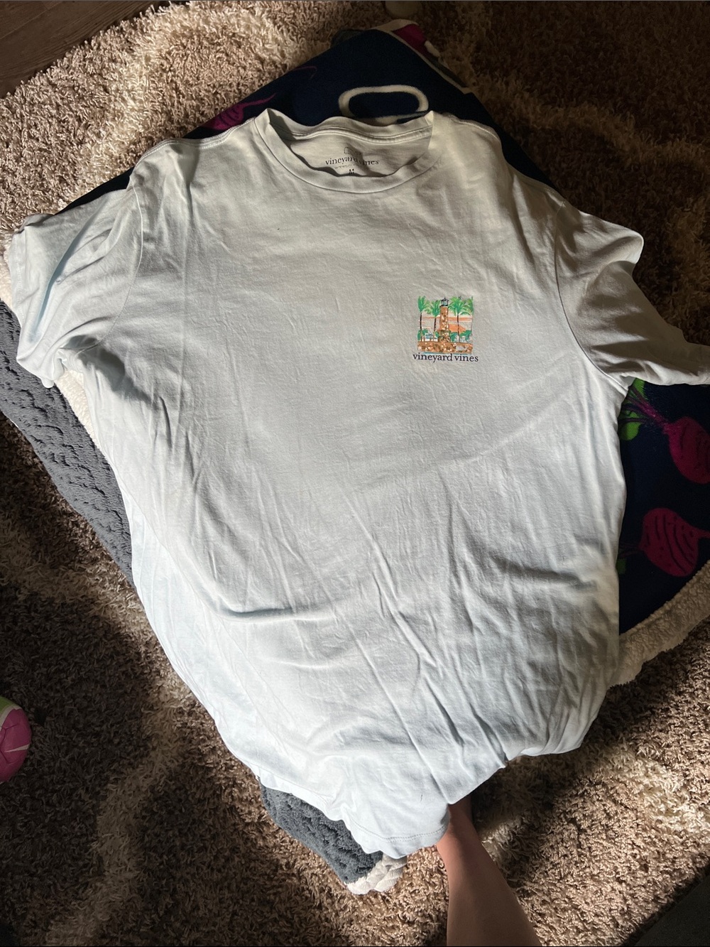 Vineyard Vines Pale Blue Short Sleeve Tee with Tropical Chest Graphic